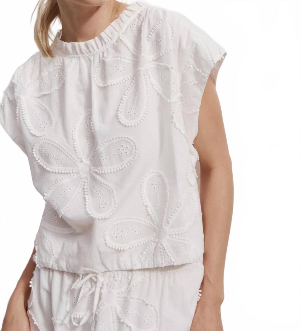 NEW MELISSA NEPTON licia floral soutache embroidery and cap sleeves top in off w